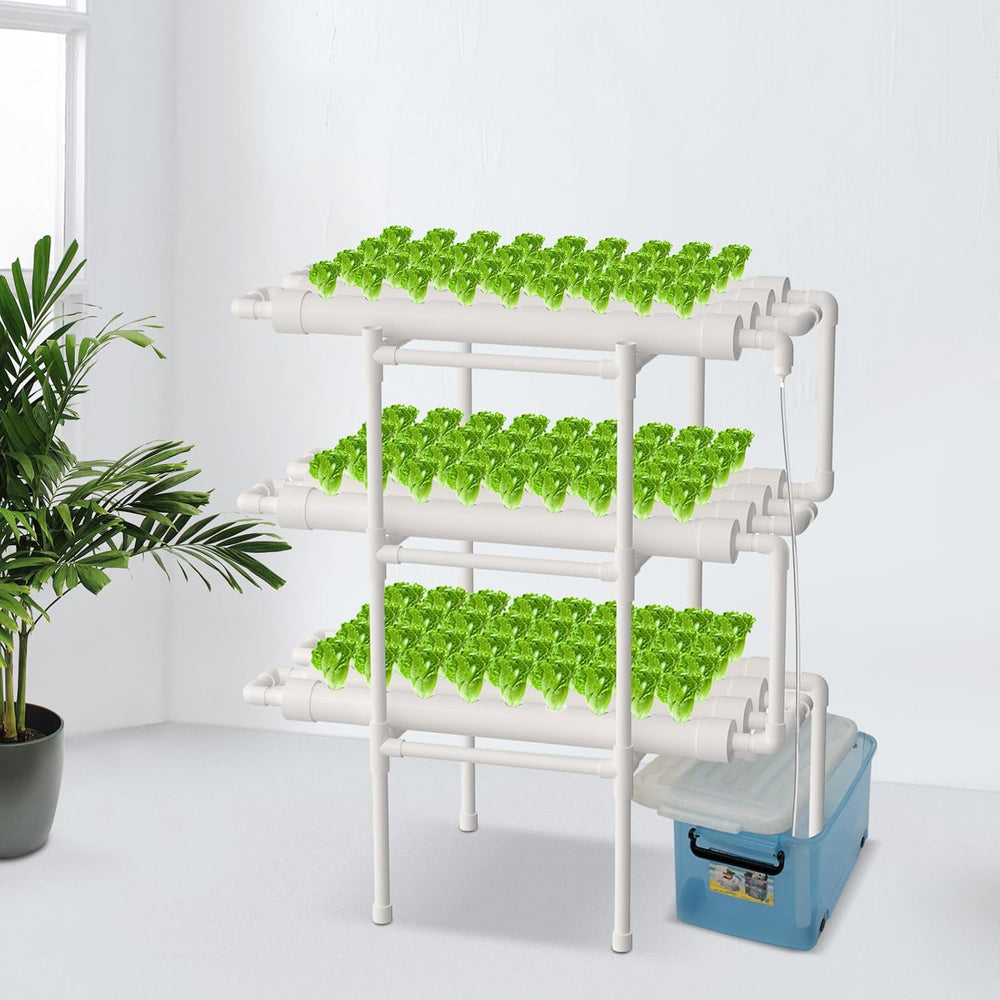 Kit de culture hydroponique et système hydroponique - Systèmes de culture de plantes sans sol | Comprend une pompe à eau | Minuterie | Système de culture hydroponique de légumes à base d'eau (3 couches, 108 emplacements)