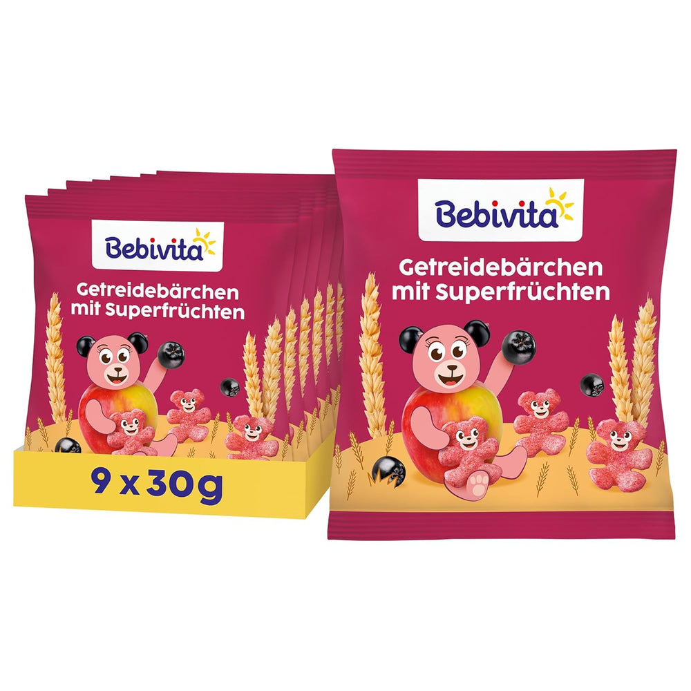 Oursons aux céréales aux superfruits (9 x 30g) – snacks pour enfants à partir de 1 an, sucrés uniquement avec des fruits, idéal amusant pour toute la famille