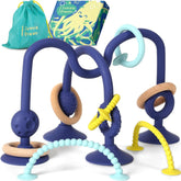 JUMBLE JANGLE Anneau de dentition pour bébé : jouet de dentition pour bébé de 3 à 24 mois | Ensemble de 7 jouets à mâcher sans BPA | Anneau de dentition en silicone rafraîchissant | Jouet pour tout-petit avec ventouse pour chaise haute, table et baignoire