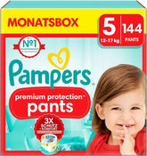 Pampers Couches Bébé Pantalon taille 5 (12-17Kg) Premium Protection, Junior avec poche Stop and Protect, 144 couches Panty Mère et Enfant Naty Shop 5 (144 pcs) Premium Protection Pantalon