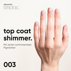 alessandro Striplac UV Top Coat Shimmer - Ongles brillants et résistants aux rayures jusqu'à 15 jours - Peut être utilisé avec ou sans colorant - Technologie d'élimination en douceur - Vegan - Argent, Transparent, 6,5 ml