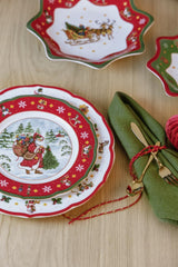 Hutschenreuther Service de table de Noël rouge Happy Wintertime pour 6 personnes, porcelaine, multicolore, 6 assiettes de petit-déjeuner, 6 assiettes plates et 6 assiettes plates, passe au lave-vaisselle et au micro-ondes