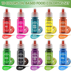 Colorant alimentaire liposoluble, 10 couleurs de colorant alimentaire à base d'huile pour la décoration de gâteaux au chocolat, ensemble de colorants alimentaires hautement concentrés pour fondant, cupcake, pâtisserie, colorant alimentaire - 6 ml chacun