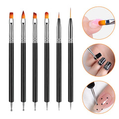 6 pièces Double-Ende Nagel Pinsel, Nageldesign Pinsel, Double-Ende Nail Art Pinsel Kit Professionnel Maniküre Werkzeuge Kit (Noir)