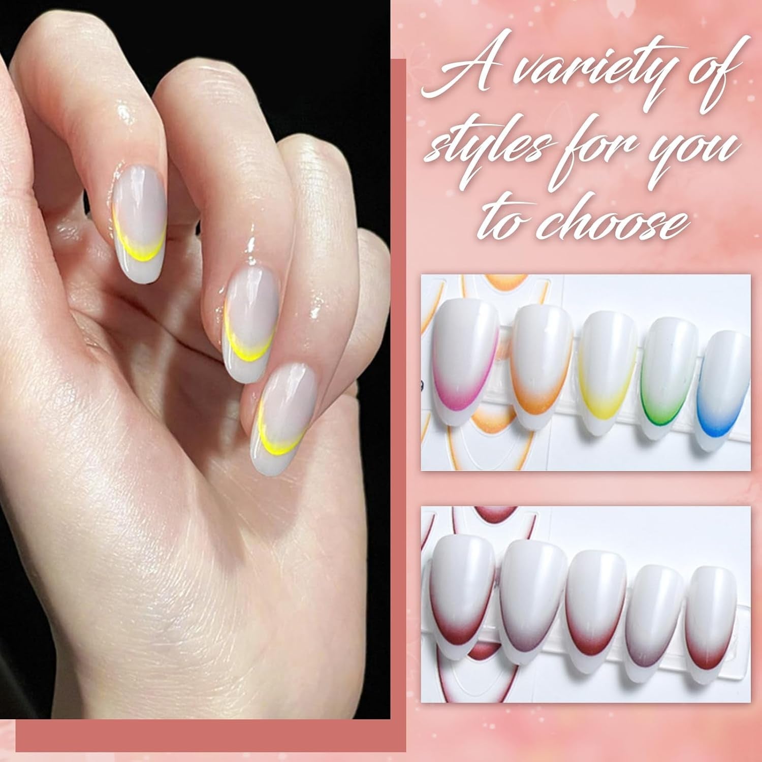 12 Stück French Tip Nagelsticker Selbstklebend Bunte French Nails Schablone Nagelaufkleber Nail Art Stickers Nageldesign DIY Nägel Zubehör(12 Farben)