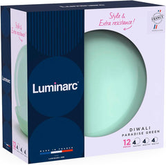 Service de table en verre opale, vert, 12 pièces, pour 4 personnes