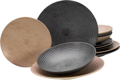 CreaTable, 13139, série Catania, service de table 12 pièces, service d'assiettes en porcelaine, passe au lave-vaisselle et au micro-ondes, fabriqué au Portugal