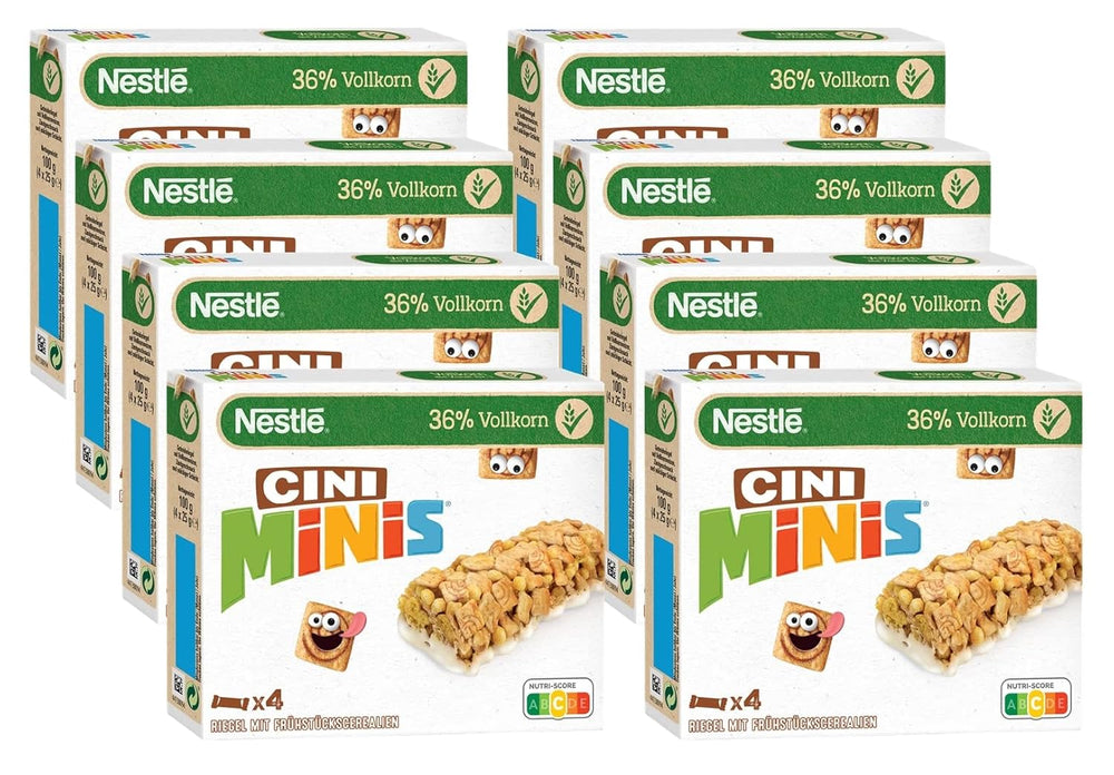 Barres à la cannelle NESTLÉ CINI MINIS, collation croustillante au calcium et au blé entier, paquet de 8 (4 x 25 g chacune)