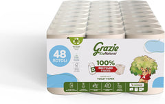 Grazie Natural, papier toilette, Maxi Ecol FSC, 48 rouleaux, testé dermatologiquement, papier toilette 100% recyclé, écologique, fabriqué en Italie