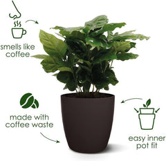 elho The Coffee Collection, pot d'intérieur rond, 18 cm, en marc de café et plastique recyclé - marron/marron expresso