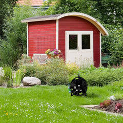 Enrouleur de tuyau Relaxdays, pour tuyau 30 m 1/2", acier, plastique, support de tuyau, HL : 38 x 42 x 31 cm, noir-gris