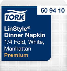 Serviettes de table Tork Linstyle blanches, pliées en 1/4, 19,5 × 19,5 cm, 14 × 50 serviettes, 509410