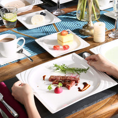 MALACASA, Série Monica, Service de table pour 12 personnes, Porcelaine blanc-crème, Service combiné avec 12 tasses à café, 12 soucoupes, 12 assiettes à dessert, 12 assiettes plates et 12 assiettes plates