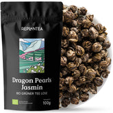 Thé bio Jasmin Perles de Dragon (100 g) | Thé vert premium sous forme de perles de jasmin roulées à la main | Spécialité de thé au délicat arôme de fleurs | REPLANTER