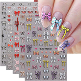JMEOWIO Nagelsticker Bunte Herz Schleife 6 Blatt Nail Art Sticker Selbstklebend Nagelaufkleber Dekoration Nageldesign Zubehör