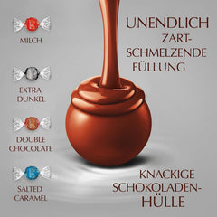 Chocolat Lindt | Sac assorti LINDOR argent | Sac de 1 kg | 80 boules de chocolat au lait fondantes, 70%, arômes caramel au beurre salé et double chocolat | Cadeau de chocolat à partager