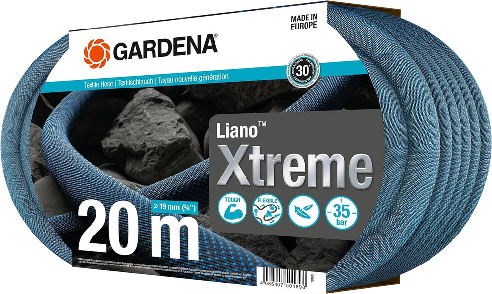 Gardena Liano Xtreme 3/4", 20 m : tuyau d'arrosage textile extrêmement robuste avec tuyau intérieur en PVC léger et résistant aux intempéries (18480-20)