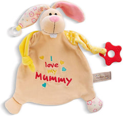 Peluche lapin NICI avec anneau de dentition et tétine 25x25cm