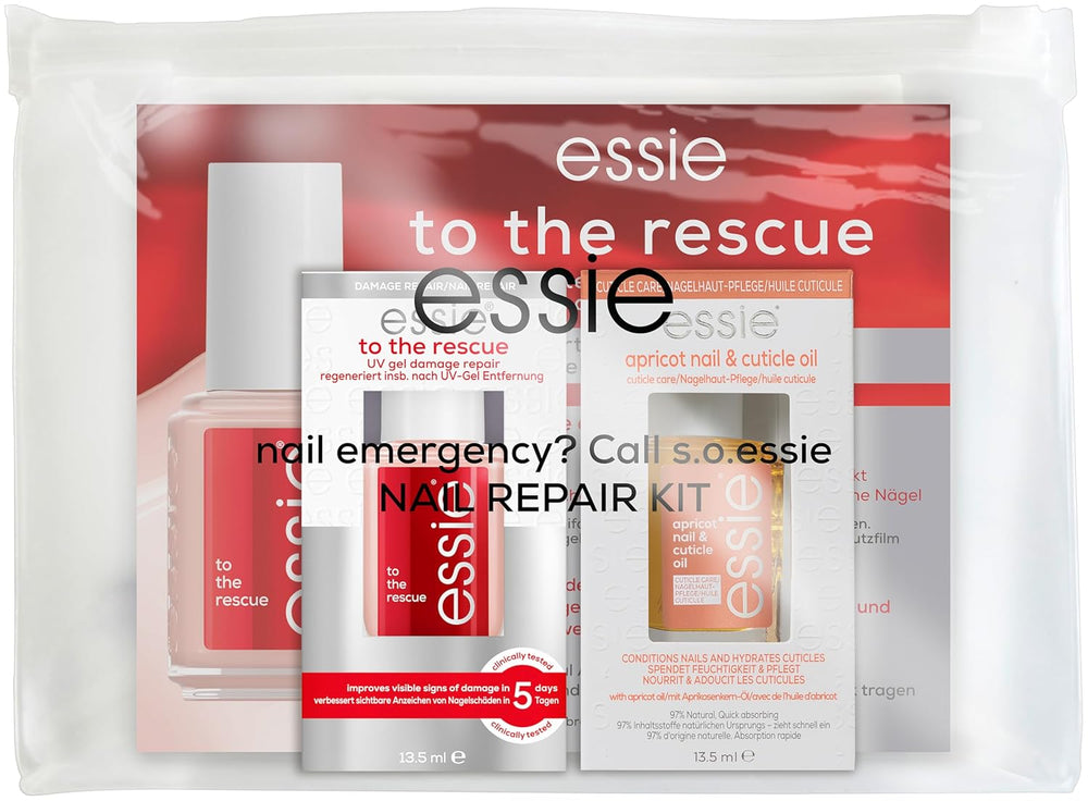 Essie Nail Rescue Kit : Huile pour ongles et cuticules parfumée à l'abricot + Vernis à ongles réparateur To the Rescue