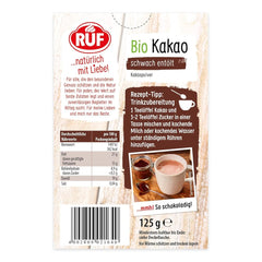 Poudre de cacao RUF de qualité biologique, 125 grammes Cacao et Chocolat Chaud Naty Shop