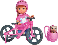 Simba 105733273 - Evi Love Ferienspaß Fahrrad, Puppe mit Fahrrad, Dog and Rucksack, Ankleidepuppe, 12cm, pour les enfants de 3 ans
