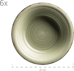 Service de table MÄSER pour 6 personnes au look vintage moderne, service de table 12 pièces, peint à la main, vert, grès, vert olive (Bel Tempo II) Services de table Naty Shop