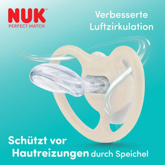 Sucettes NUK Perfect Match Air pour bébés | 6-18 mois | Sucettes orthodontiques qui favorisent la circulation de l'air et préviennent les éruptions cutanées causées par la salive | 95 % d'acceptation par les bébés** | Zèbre/Léo | Paquet de 2