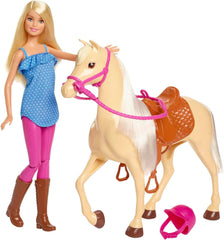 Jouet poupée Barbie et cheval, accessoires d'équitation, comprend 1 poupée et 1 cheval, convient comme cadeau pour les enfants âgés de 3 ans et plus, FXH13