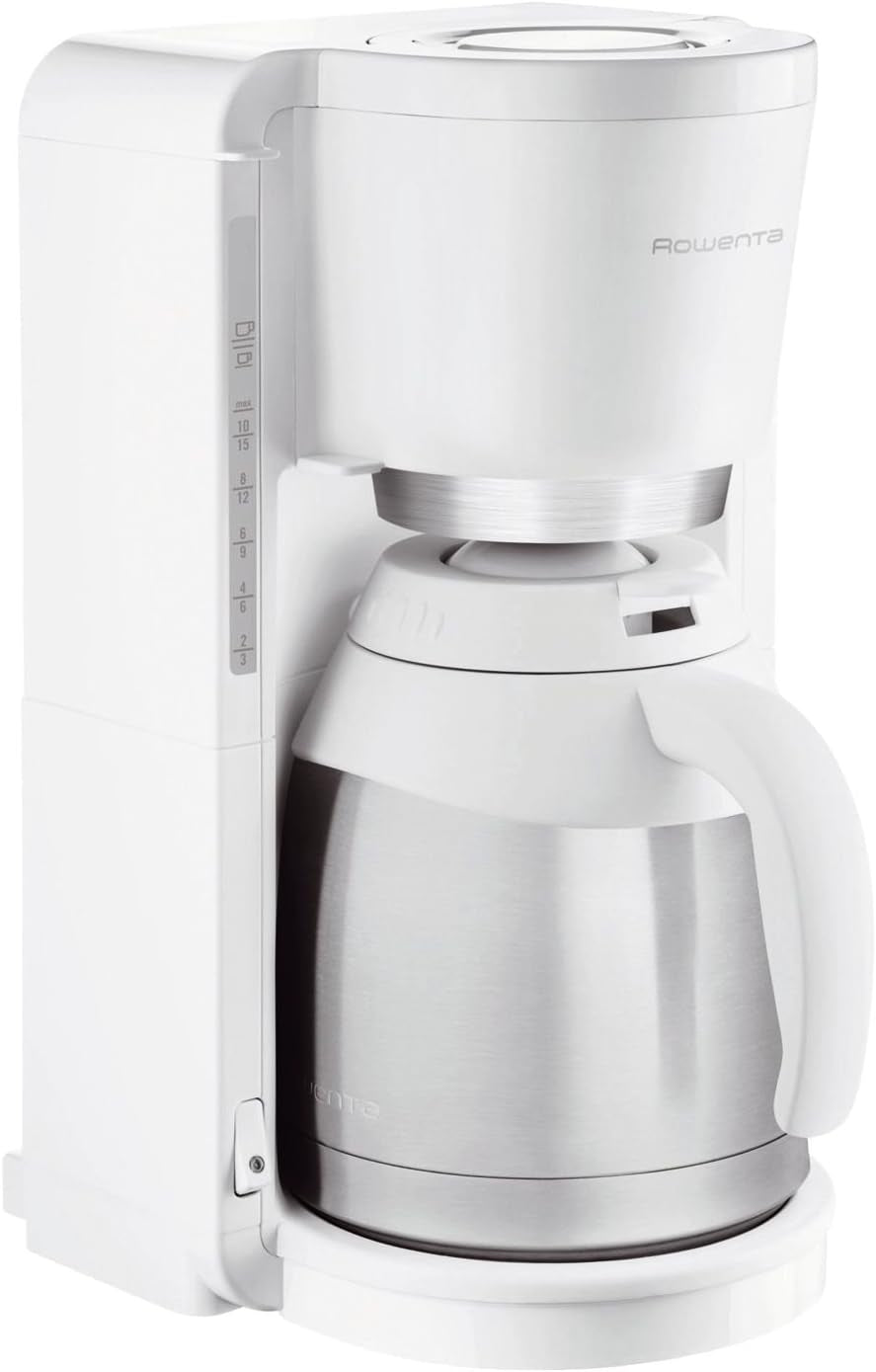 Cafetière à filtre Rowenta CT3811 Adagio Milano | Avec carafe thermique en acier inoxydable | 10-15 tasses | Arrêt automatique | Blanc/Acier inoxydable