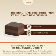 Venchi - Cremino Extra Black Chocolate - Ciocolată neagră cu pastă de migdale și „alune de pădure piemonteze IGP”, 1 kg, fără gluten, fără coloranți și fără conservanți