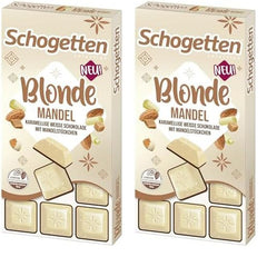 Schogetten Blonde Almond | Ciocolată albă cu caramel și bucăți de migdale | 100 g | Porționat convenabil (pachet de 2)