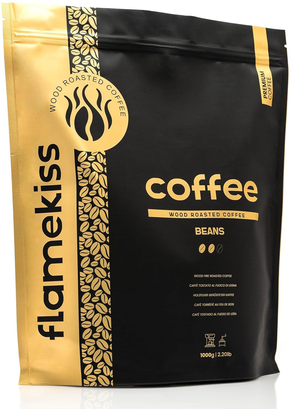 Grains de café 1 kg – Grains d'espresso Arabica et Robusta de haute qualité, torréfiés à la main au feu de bois pour une expérience de café en grains entiers riche et aromatique