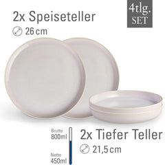 comme. de Villeroy & Boch – Service de table en coton artisanal 4 teilig Weiß, Spülmaschinenfest, Mikrowellensicher, Geschirrset, Tafelservice Modern, Speiseteller, Tiefe Teller, Pottery-Look, Premium Porzellan