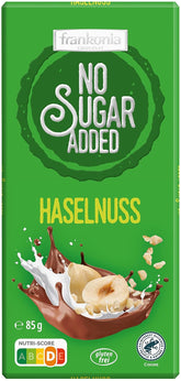 frankonia CHOCOLAT SANS SUCRE AJOUTÉ Chocolat aux noisettes, sans gluten, 85 g