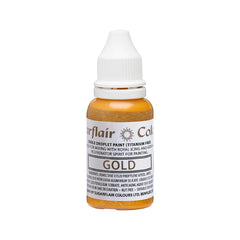 Vopsea comestibilă cu picături Sugarflair, auriu lichid - Colorant alimentar pentru pastă de zahăr, cremă de unt - Poate fi folosit cu aerograful - 14ml