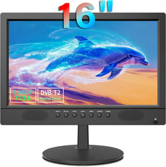 TV numérique TNT 16 pouces, tuner DVB-T2, entrée AV, HDMI/VGA, port USB, alimentation voiture (12 volts) ou secteur, télécommande