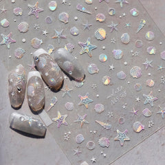 JMEOWIO Autocollant de manucure 3D Aurora Muschel Seestern Nail Art autocollant autocollant autocollant 5D stéréoscopique Ozean thème décoration Design de manucure 1 pièce