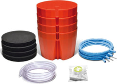 Hydro Farmer Kit de 19 pots Ø 18 cm (rouge) Système de culture comprenant 4 pots, 4 anneaux d'arrosage, 4 couvercles, un kit d'adaptateurs et un tuyau de 2 m, culture hydroponique, aéroponie