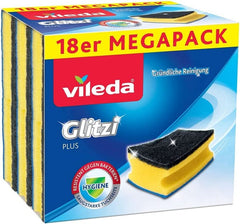 Vileda Glitzi, éponge à vaisselle pour la cuisine, à effet antibactérien, très absorbante, pack de 18 détergents de cuisine Naty Shop
