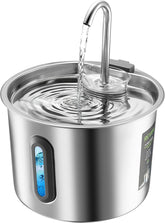 Katzenbrunnen Edelstahl 2.2L, Rever Ultraleiser Trinkbrunnen für Katzen mit Wasserstandsfenster, 3-Stufiges Filtersystem, Wasserspender für Katzen, Hunde & Kleintiere, Edelstahl Katzenbrunnen