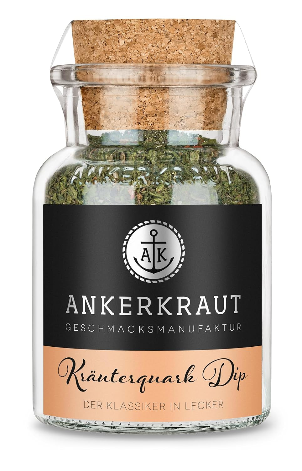 Ankerkraut Kräuterquark Dip, Gewürzmischung für Quark, Ohne Geschmackverstärker, Premium Qualität, Alternative Yaourt and Soja-Quark, Aufstrich selber machen, 55 g dans un verre en liège
