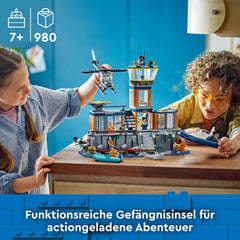 LEGO City Poste de police sur l'île-prison, jouet de police avec hélicoptère, botte et Hai, ensemble avec 7 figurines et chien, cadeau d'anniversaire pour garçons et filles à partir de 7 ans 60419