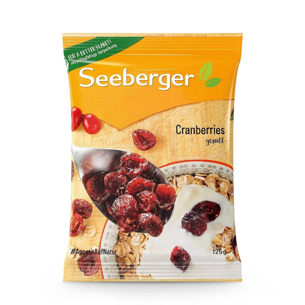 Canneberges Seeberger, canneberges canadiennes coupées en deux, fruitées et sucrées, 13 x 125 grammes Naty Shop Produits déshydratés 13 x 125 grammes 13 x 125 grammes