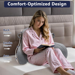 Oreiller de lecture, oreiller de repos au lit pour adultes et enfants, oreiller de dos en velours confortable avec accoudoirs, poches et poignée pour s'asseoir dans le lit, oreiller de dos pour lire, étudier et regarder la télévision