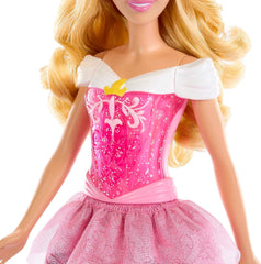 Mattel DISNEY Princesse Aurore - Poupée avec tenue emblématique, chaussures et diadème amovibles, haut scintillant et jupe amovible à motifs, cheveux longs pour le coiffage, HLW09