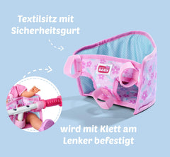 Simba 105560018 - Siège de vélo nouveau-né avec ceinture, accessoire de poupée, siège en tissu, ceinture de sécurité, guidon Velcro, pour poupées de 30 à 43 cm, à partir de 3 ans