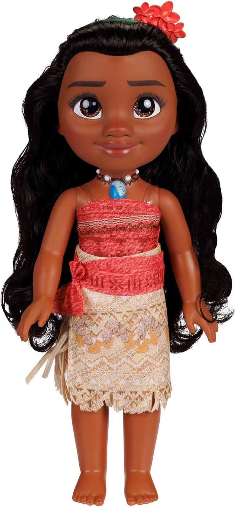 Poupée Disney Princess Moana de 35 cm, yeux réfléchissants à paillettes, articulations mobiles, tenue détachable, pince à fleurs, cheveux longs, pour filles à partir de 3 ans