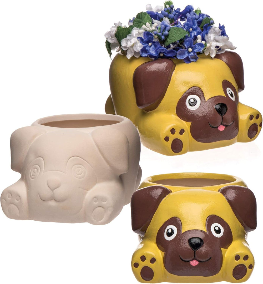 Pots en céramique Baker Ross 'Pug' (2 pièces) - pour que les enfants puissent peindre, décorer et offrir en cadeau