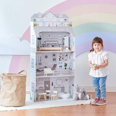 Teamson Kids Olivia's Little World Maison de poupée géante avec meubles et accessoires, maison de poupée en bois, ensemble de jeu à 3 niveaux pour poupées de 30 cm, à partir de 3 ans
