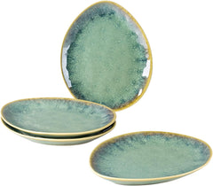 Henten Home Assiettes spéciales en grès, bols à snack et à sauce - 20x17cm pour 4 personnes, assiettes petit-déjeuner en porcelaine - design vert moderne